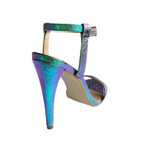 Steven Madden Carmelina Turquoise Metallic Snake-Embossed Sandal - Picture 6 of 16